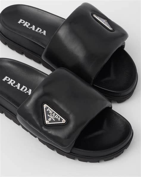 prada puff slides|prada leather slides.